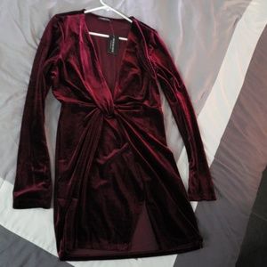 Burgundy velvet mini dress
